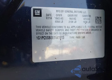 2014 Chevrolet Cruze 1Lt Auto из США, поврежденный, VIN 1G1PC5SB0E7441913